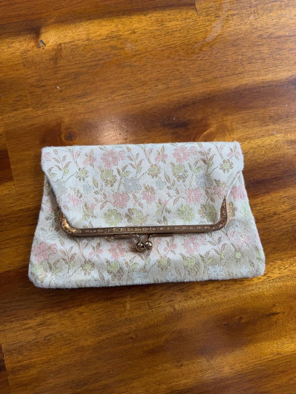 Vintage Mini Floral Brocade Clutch Bag in Cream and Pink Gold